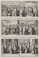 KG 11837
<br/>
Catholiques: La Consecration du SEL et de L'EAU, (...), à la Porte de l'EGLISE.
<br/>
<em>Picart, Bernard (1673-1733)</em>